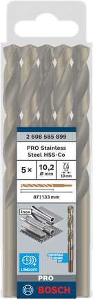 Bosch PRO Stainless Steel HSS-Co Twist Drill Bit set, 10.2 mm., Spiralbohrer, HSS-Co, Edelstahlbohrer, 10,2 mm, 5 Stück