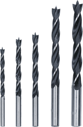 Bosch PRO Wood Brad Point Drill Bit Set, 5 sizes., Holzbohrer, Spiralbohrer, Stahl, Schwarz-silber, Spitze Zentrierspitze