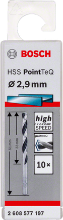 Bosch HSS Twist Drill Bit PointTeQ 2.9mm for high-speed drilling., Metallbohrer, HSS-Stahl, 2,9 mm, PointTeQ-Spitze, Bosch