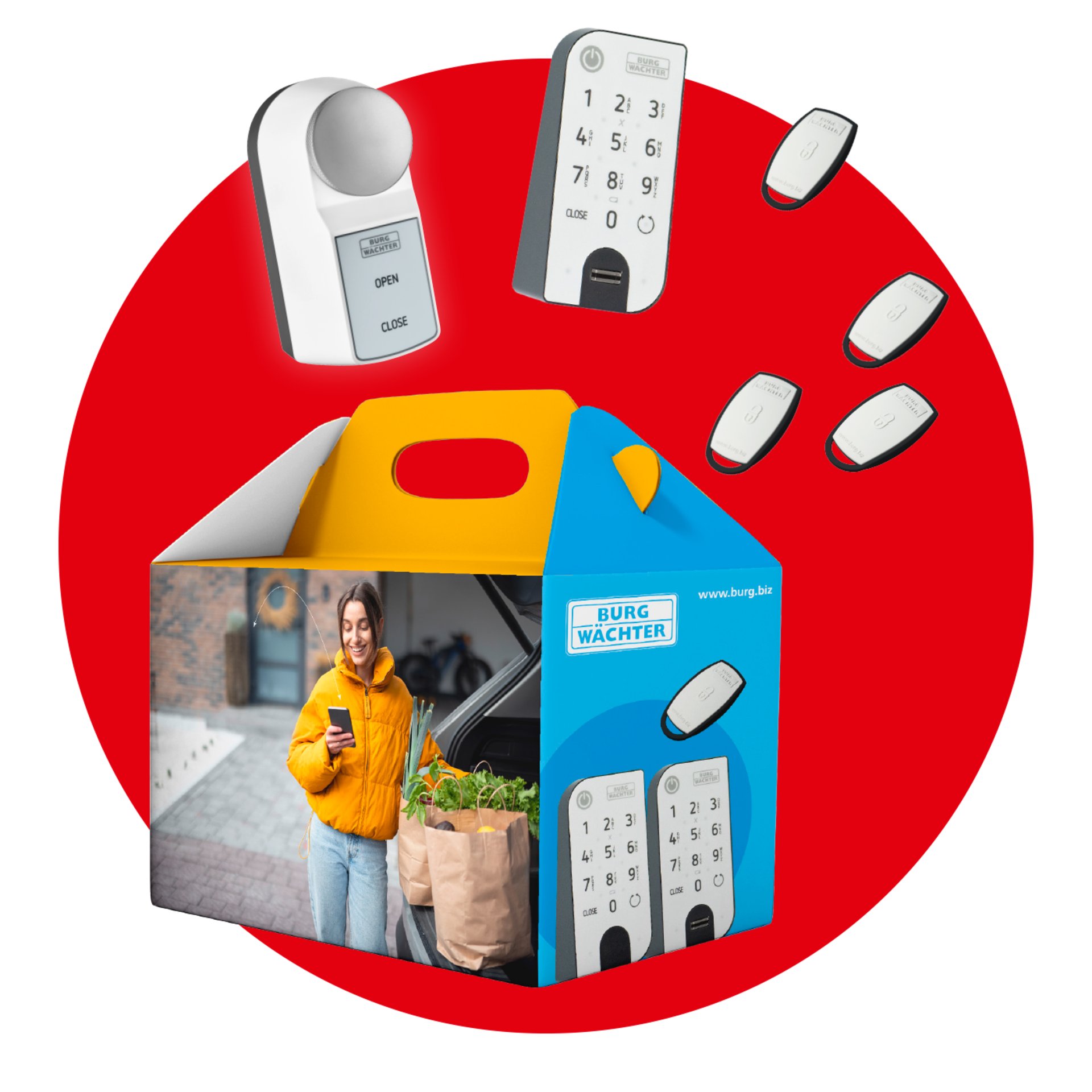 Burg Wächter ENTRY ACTIVE Family Pack BIG Motorschloss Fingerprint-Tastatur Funkschlüssel