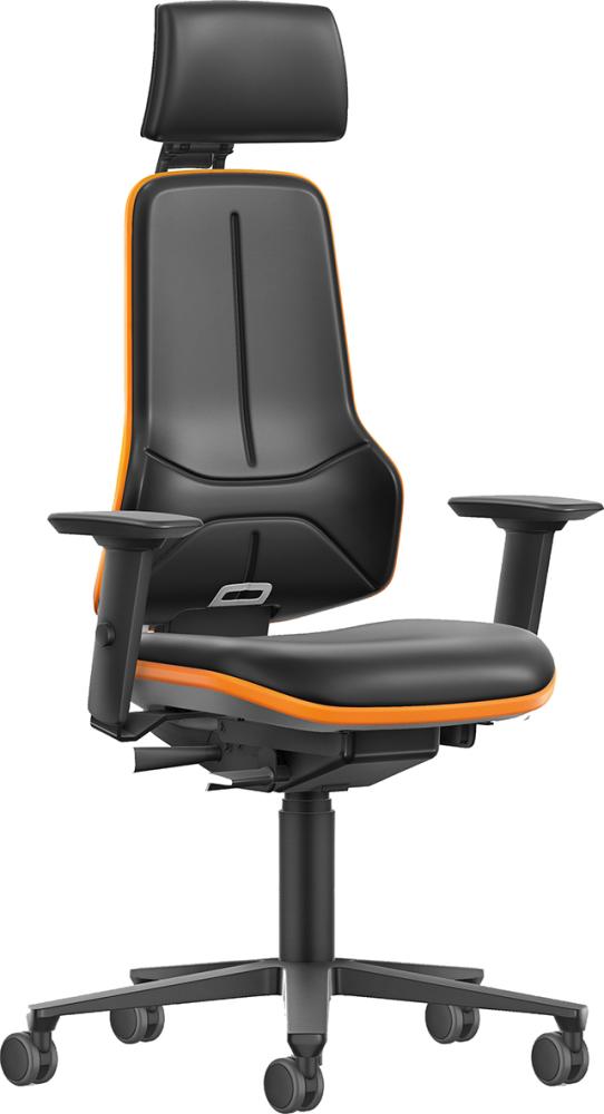bimos Bimos Arbeitsstuhl XXL orange mit Rollen Kunstleder mit Kopfst. u. Armlehnen