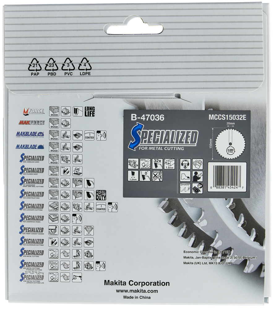 Makita Kreissägeblatt B-47036 Specialized Metal 150x20x32Z