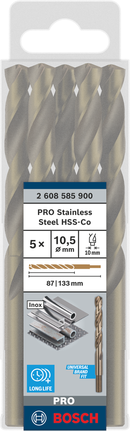 Bosch PRO Stainless Steel HSS-Co drill bit set, 10.5 mm., Metallbohrer, Spiralbohrer, Edelstahl, 10,5 mm, 5er-Set