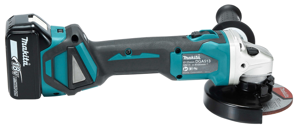 Makita DGA513RTJ Akku-Winkelschleifer 18V 125mm 3000-8500min⁻¹ mit 2x 5.0Ah Akkus