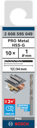 Bosch PRO Metal HSS-G 1mm twist drill bit 10-pack., Metallbohrer, HSS-G, 1 mm, 10 Stück, Bosch