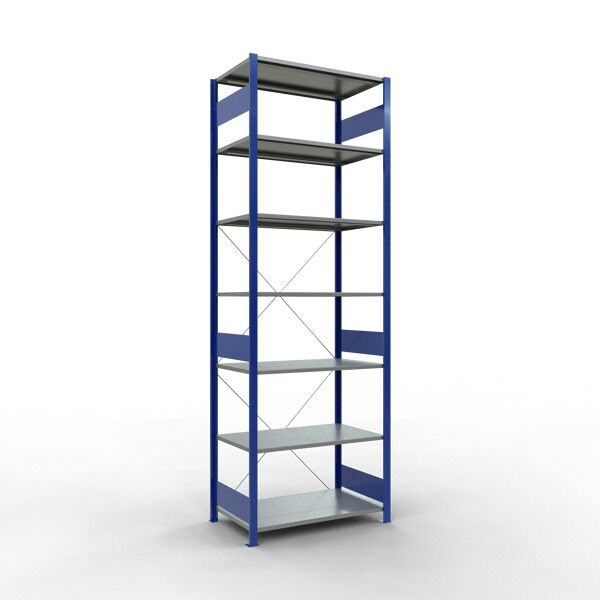 Schulte Fachbodenregal Stecksystem MULTIplus150 Grundregal 3000x1000x600mm 7 Fachböden 150kg Fachlast RAL 5010/verzinkt