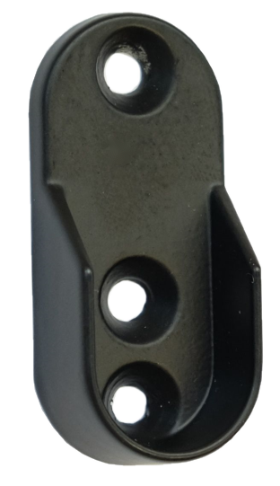 Schrankrohrlager schwarz oval für 32mm Raster, 3 Bohrungen, seitliche Montage