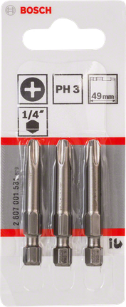 Bosch PH3 49mm screwdriver bits set of three., Schrauberbits, PH3, 49 mm, 1/4-Zoll-Sechskant, 3er-Set