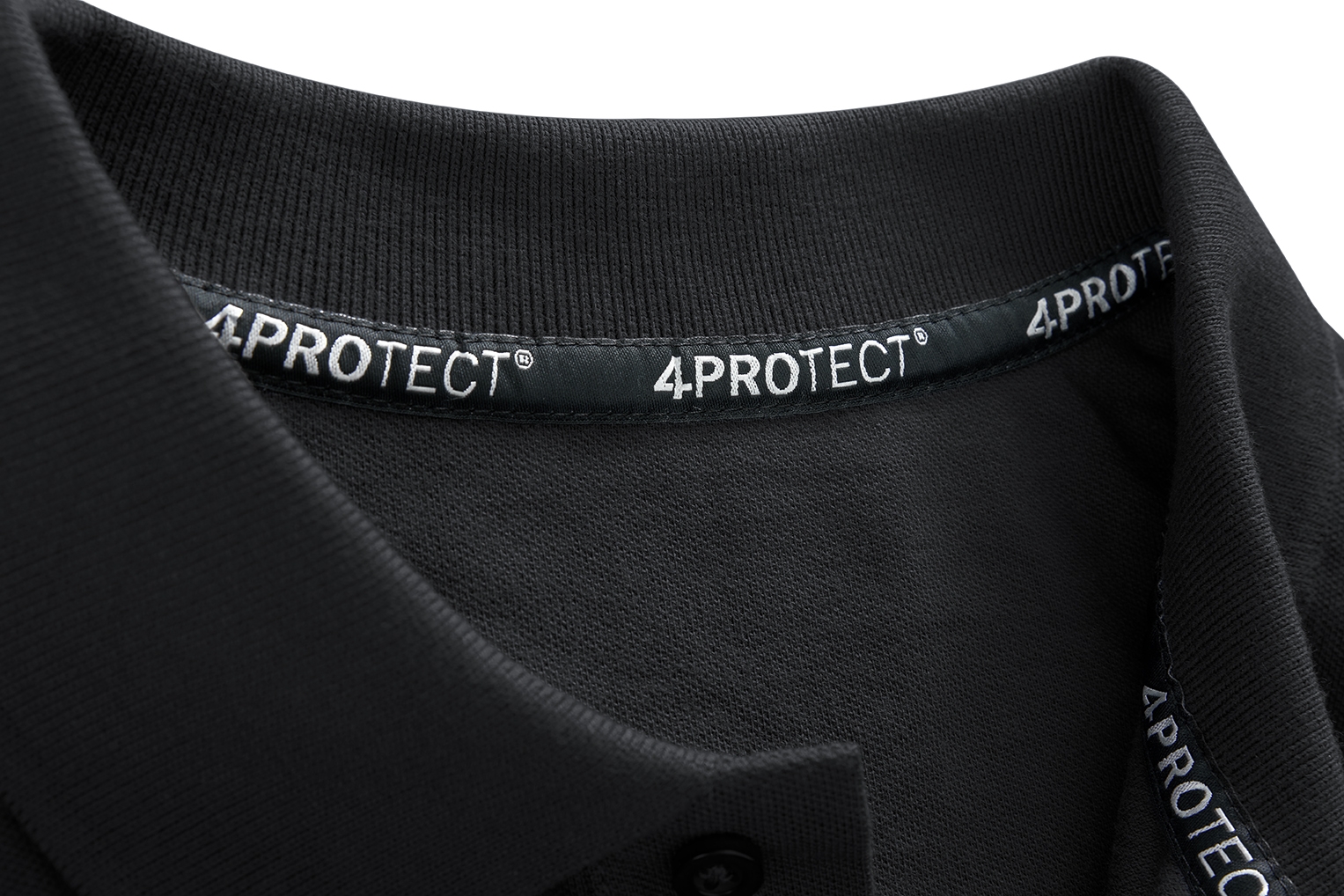Polohemd, schwarz, Kragen, Polo-Strick, 4PROTECT-Etikett