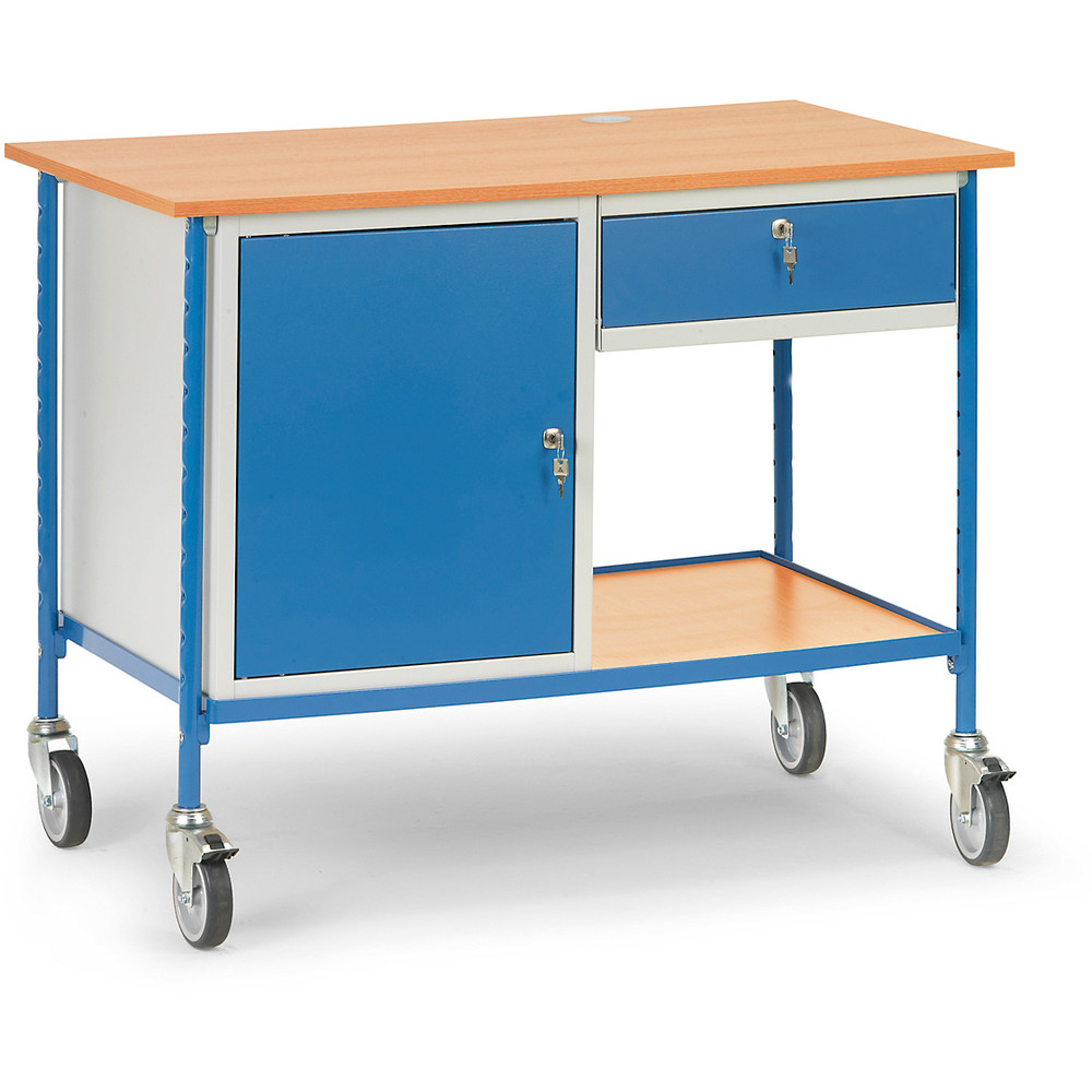 Fetra Rolltisch 5866 mit Stahlschrank und Tastaturschublade 1120x650mm