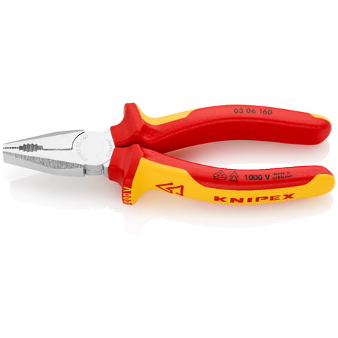Knipex Kombizange 03 06 160 verchromt isoliert mit Mehrkomponenten-Hüllen, VDE-geprüft 160 mm
