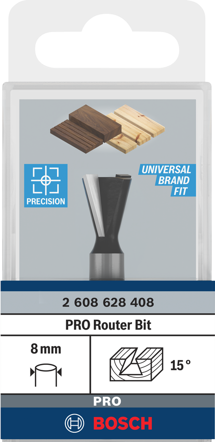 PRO Router Bit, Fräser, Oberfräser, 8-mm-Schaft, 15°-Fräser, Bosch