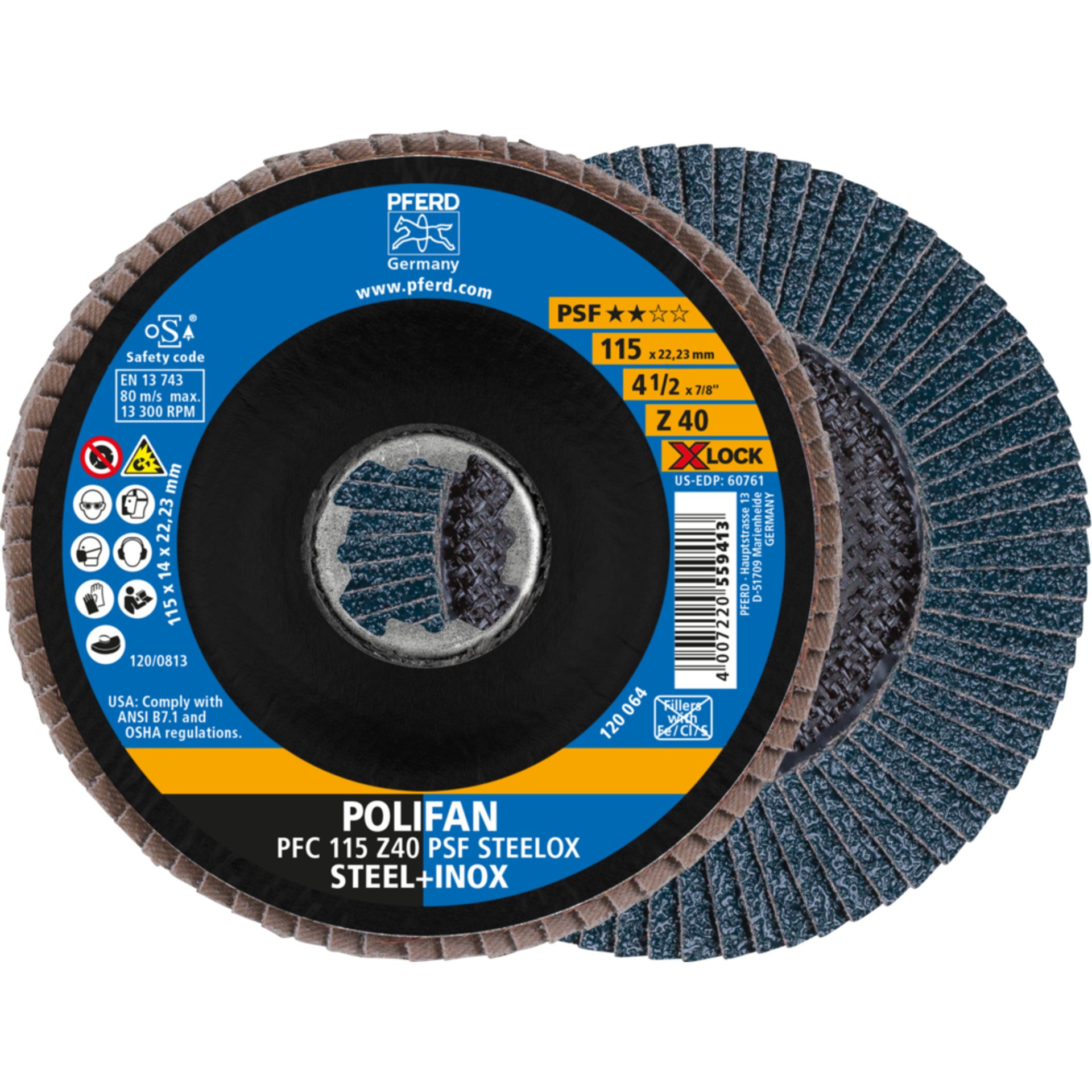 Pferd POLIFAN Fächerscheibe PFC 115 mm X-LOCK konisch Z40 Uni.-Linie PSF STEELOX