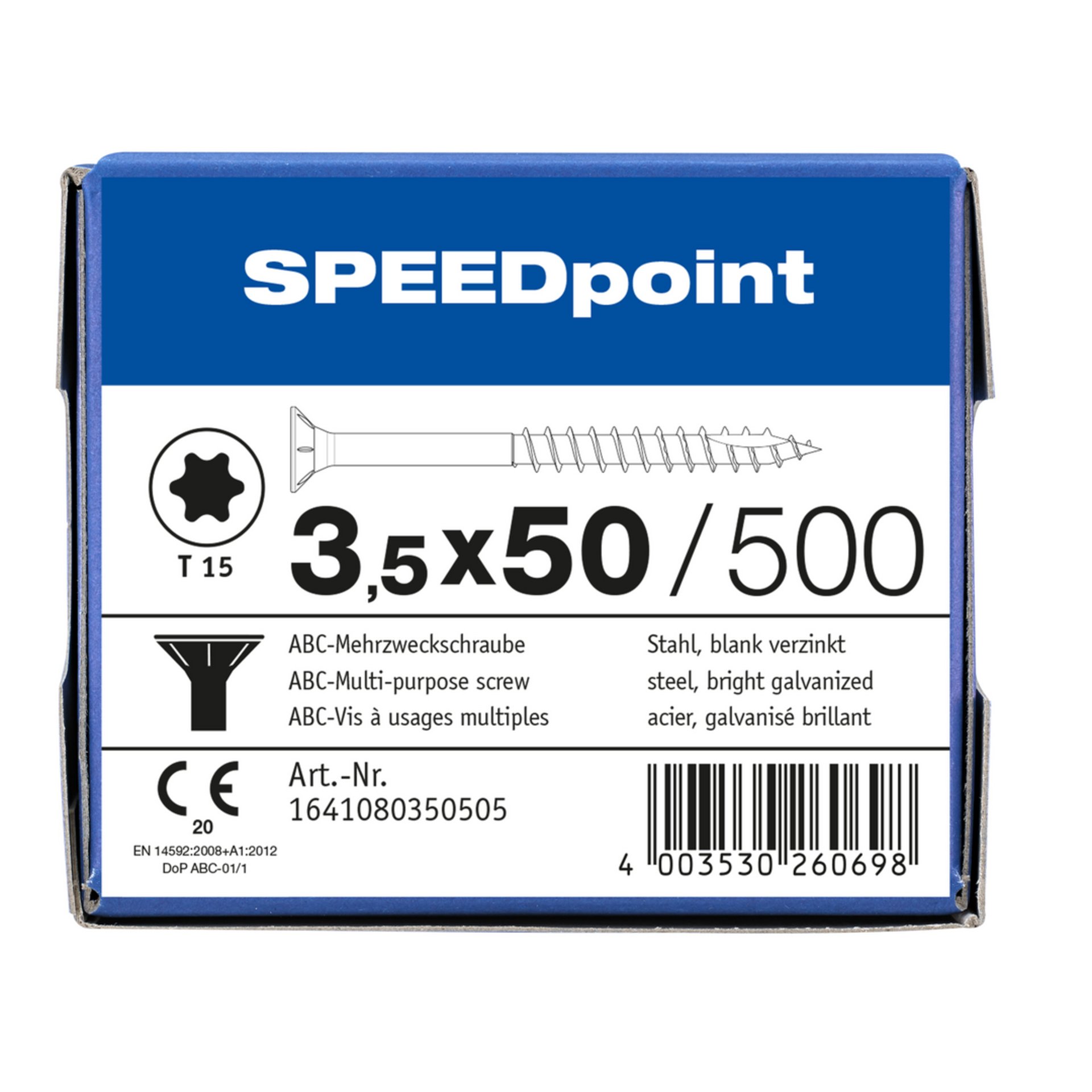 ABC SPEEDpoint Senkkopf T15 Teilgewinde Schabenut A2J 3,5x50mm (500)