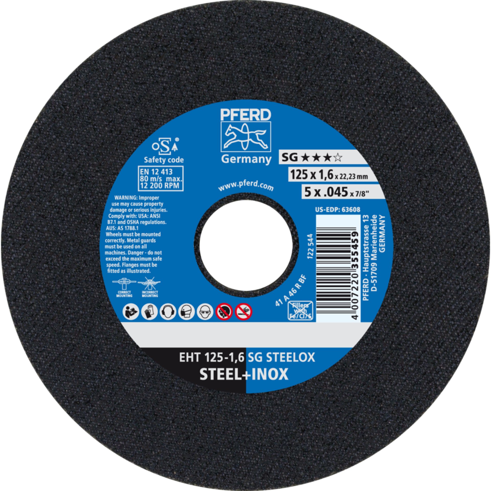 Pferd Trennscheibe EHT 125-1,6 SG STEELOX gerade 125mm 1.6mm Stahl/Edelstahl