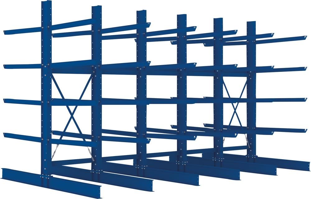 META Kragarmregal Heavy B5090xT2x1250xH3000 mm doppelseitig RAL 5010 5 Ebenen Traglast 2400kg