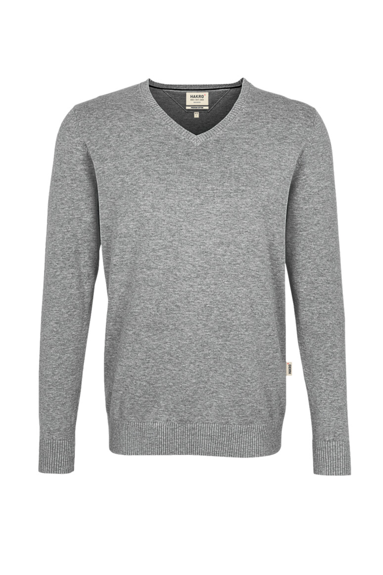 HAKRO V-Pullover Premium-Baumwolle grau meliert S