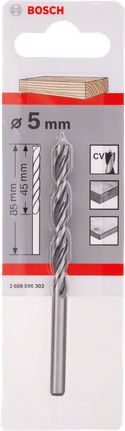 Bosch 5 mm Standard-Holzbohrer mit Zentrierspitze., Metallbohrer, Spiralbohrer, 5 mm, Silberfarben