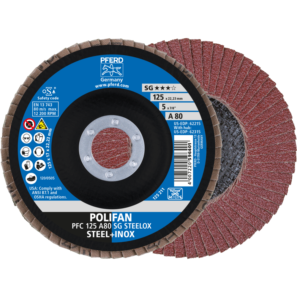 Pferd POLIFAN Fächerscheibe PFC 125x22,23 mm konisch A80 SG STEELOX