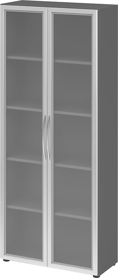 Hammerbacher Glastürenschrank , 5 OH Korpus: Graphit Front: Rahm Silb./Milchg.4200 BM