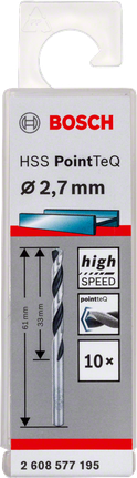 Bosch HSS PointTeQ 2.7mm high speed drill bit pack.