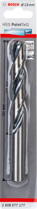 Broca helicoidal Bosch HSS PointTeQ de 13 mm para perforación de alta velocidad.