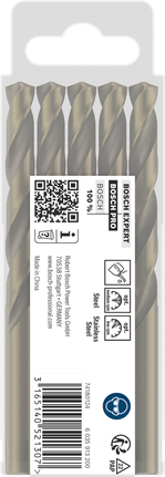 Bosch PRO Stainless Steel HSS-Co Twist Drill Bit set., Spiralbohrer, Metallbohrer, HSS-Stahl, Silberfarben, 5er-Set