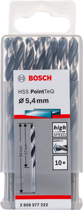 Bosch HSS Twist Drill Bit PointTeQ 5.4mm set., HSS-Spiralbohrer, Metallbohrer, 5,4 mm, 10er-Set, Bosch