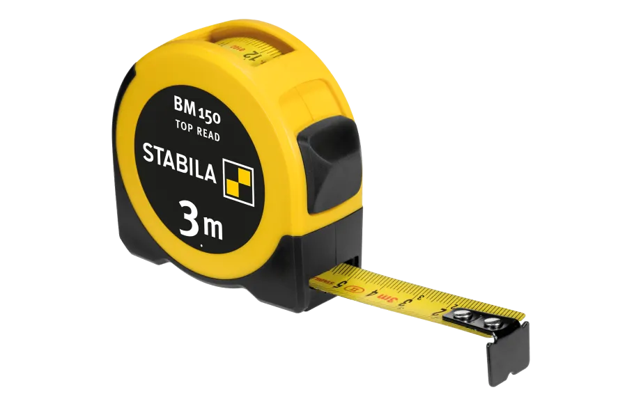 Stabila Taschenbandmaß BM 150, 3 m, Maßband mit metrischer Skala, Sichtfenster