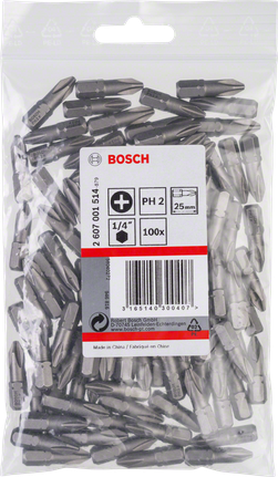 Bosch PH2 Schraubendreherbits 25 mm, 100er-Packung., Schrauberbits, Kreuzschlitz PH2, 25 mm, 1/4-Zoll-Schaft, 100 Stück