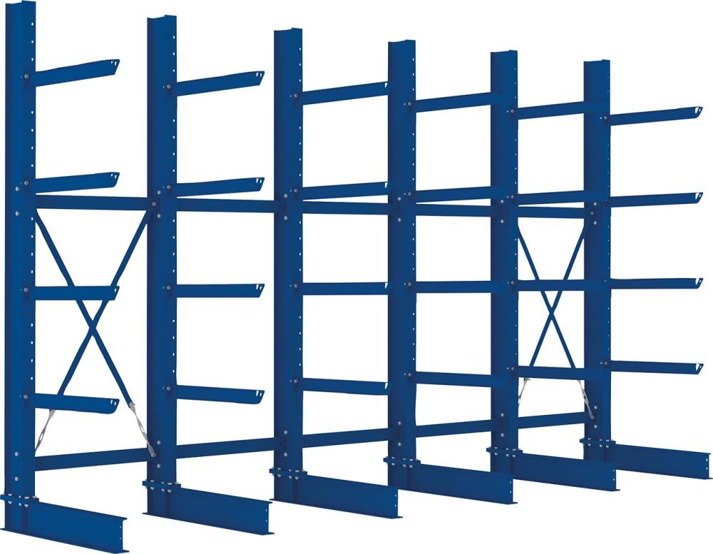 META Kragarmregal H 5 Felder B5090xT800xH3000 mm einseitig RAL 5010 5 Ebenen Traglast 3780kg