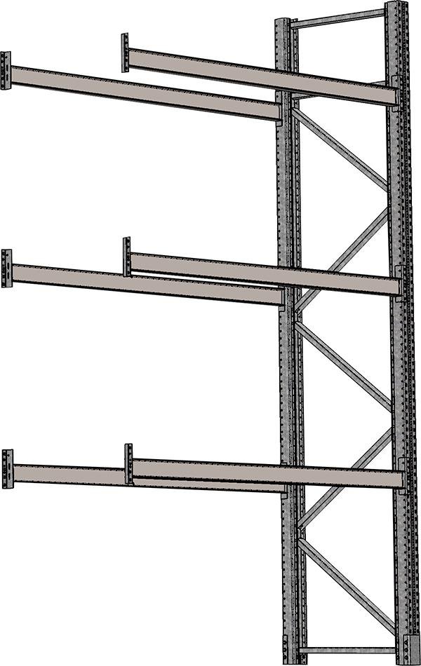 SCHULTE Lagertechnik Palettenanbauregal verz. 3 Felder á 1825 mm H 4500xT 1100mm 6 Holme 2000 kg