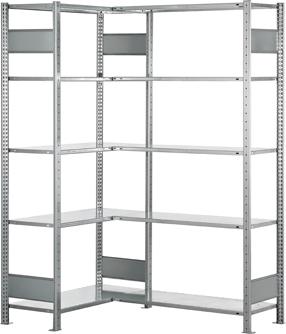 SCHULTE Lagertechnik Eckregalfeld A + B mit Längenriegel (verzinkt/RAL 7035 lichtgrau), BxT 1000x300 mm