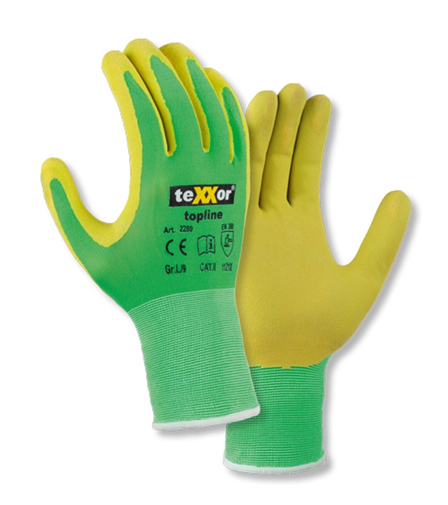 teXXor® topline Nylon-Strickandschuhe LATEX 7, grün/gelb