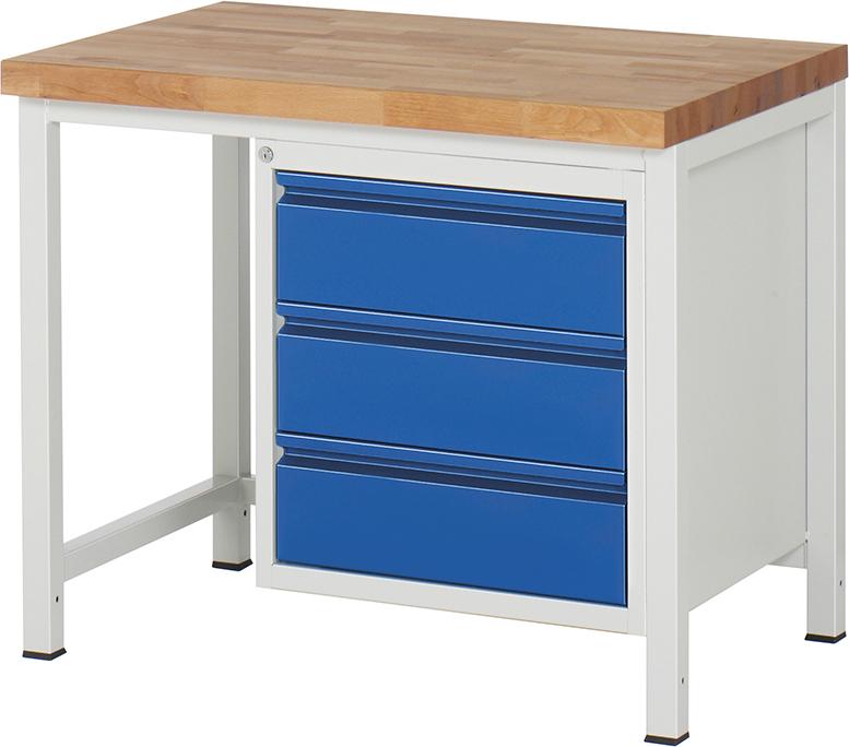 RAU Werkbank Basic B1000xT700xH840mm RAL 7035/5010 BMP: 40 mm 3 Schubladen