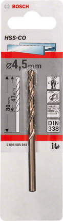 Bosch HSS-Co Metallbohrer 4,5 mm DIN 338., Metallbohrer, HSS-Co, Spiralbohrer, 4,5 mm, Bosch