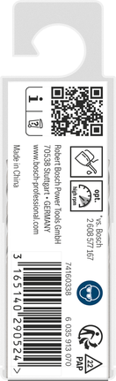 Bosch PRO Metal HSS-G Twist Drill Bit Standard Length pack., Produktetikett, QR-Code, Barcode, Pflegehinweise, Polyester