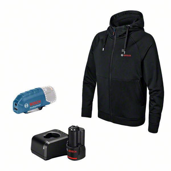 Bosch Beheizbarer Hoodie GHH 12+18V XA 2XL, 1 x Akku GBA 12V 2.0Ah, Ladegerät