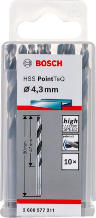 Bosch HSS Twist Drill Bit PointTeQ 4.3mm set, high speed.
