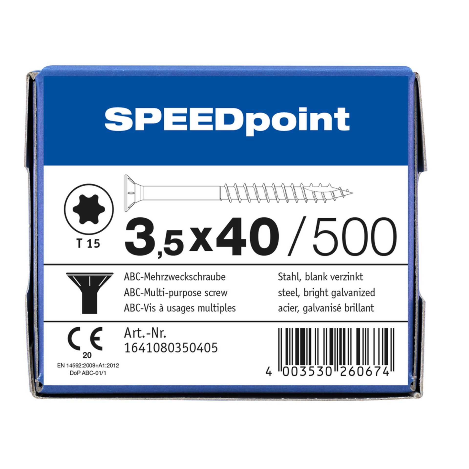 ABC SPEEDpoint Senkkopf T15 Teilgewinde Schabenut A2J 3,5x40mm (500)