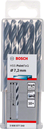 Bosch HSS PointTeQ 7.2mm drill bit set., Spiralbohrer, HSS-Stahl, Ø 7,2 mm, 10er-Set, Metallbohrer