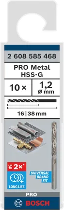Bosch PRO Metal HSS-G 1.2 mm twist drill bit set for metal.