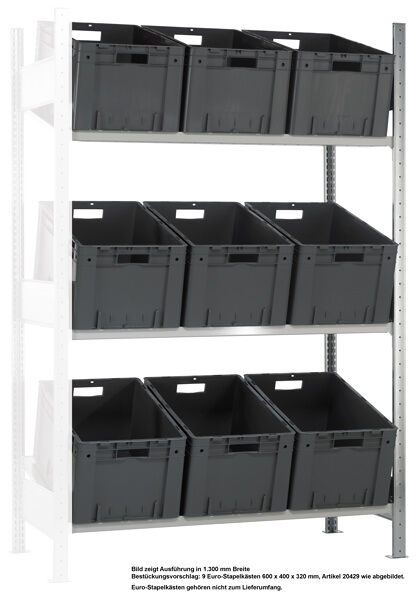 Schulte Anbauregal Schrägbodenregal L MULTIplus150 2000x1300x600mm verzinkt/RAL 7035 lichtgrau 3 Fachböden