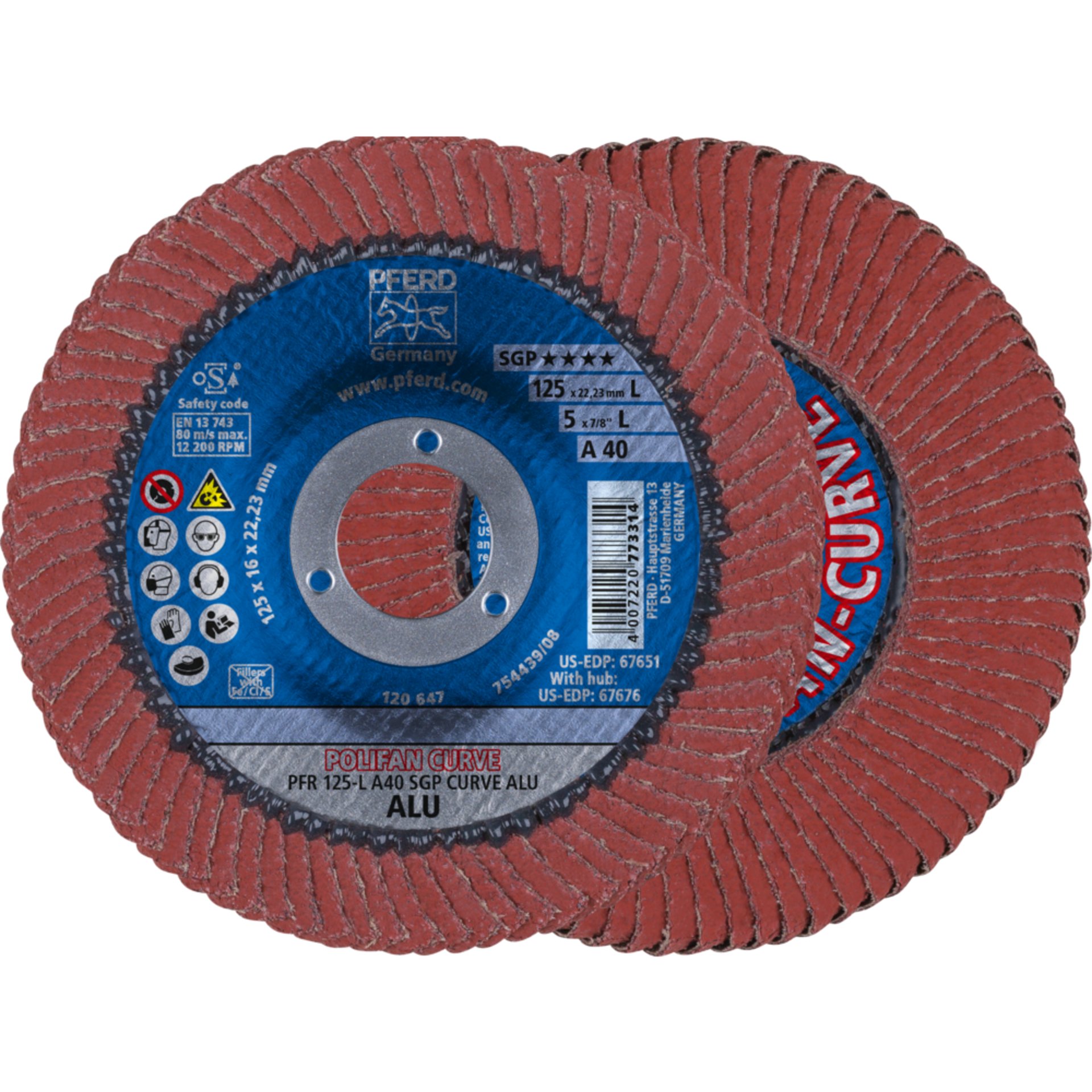 Pferd POLIFAN CURVE Fächerscheibe PFR 125x22,23 mm Breite L CO60 SGP STEELOX für