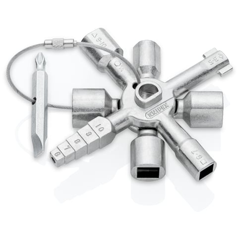 Knipex TwinKey® Schaltschrankschlüssel 00 11 01 mit 10 Profilen und magnetisch verbundenen Kreuzschlüsseln