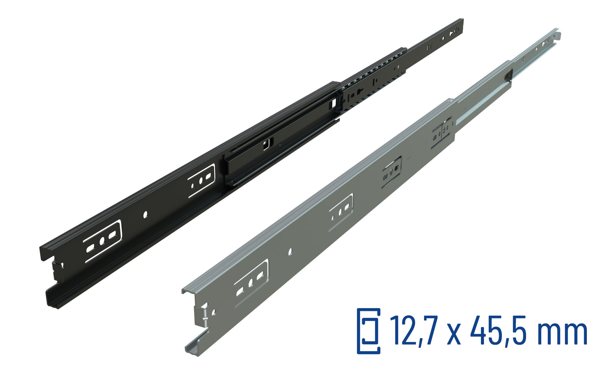 Schubladenauszug, Telitauszug, Metallauszug, Schienenpaar, 12,7 x 45,5 mm