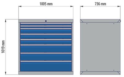 b+h Bedrunka+Hirth Schubladenschrank Tiefe 736 R 24-24 4 Schubladen Stahlblech