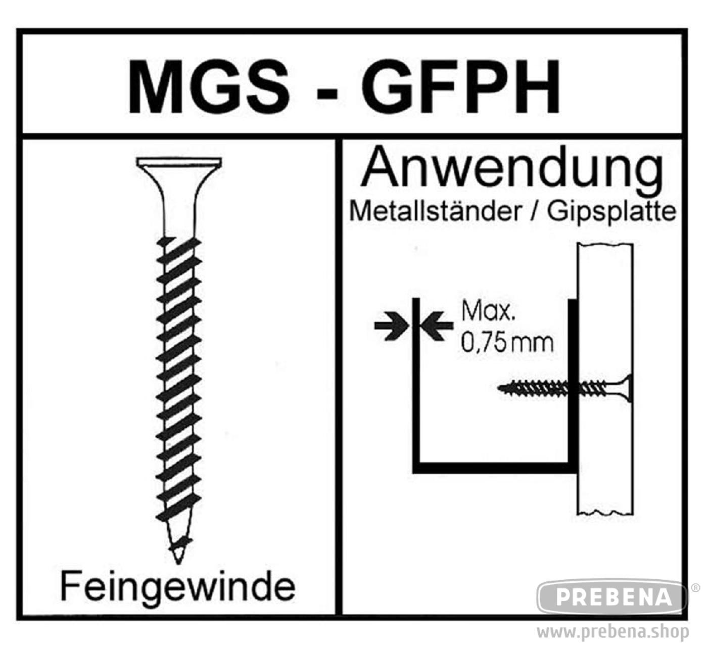 Prebena MGS4/45GFPH-S18 Schnellbauschrauben Feingewinde phosphatiert 45mm 1000 Stück