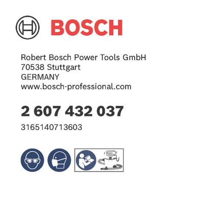 Produktetikett, Sicherheitssymbole., Bosch, Produktetikett, Artikelnummer, Schutzbrille, Gehörschutz