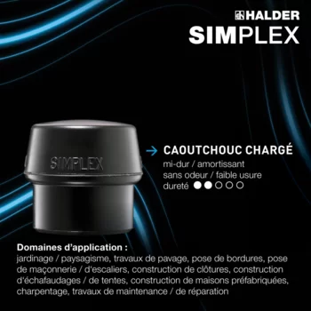 Halder SIMPLEX-Plusbox Galabau SIMPLEX-Schonhammer D60 Gummikomposition mit Standfuß/Superplastik plus STABILA Wasserwaage